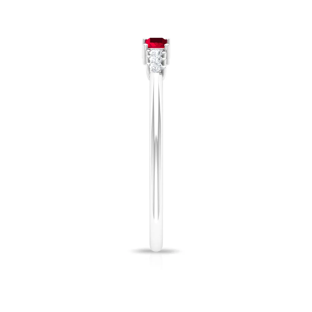 0.50 CT Baguette Shape Ruby Stackable Ring with Diamond