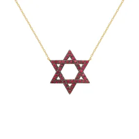 14K GOLD RUBY MAGEN DAVID NECKLACE