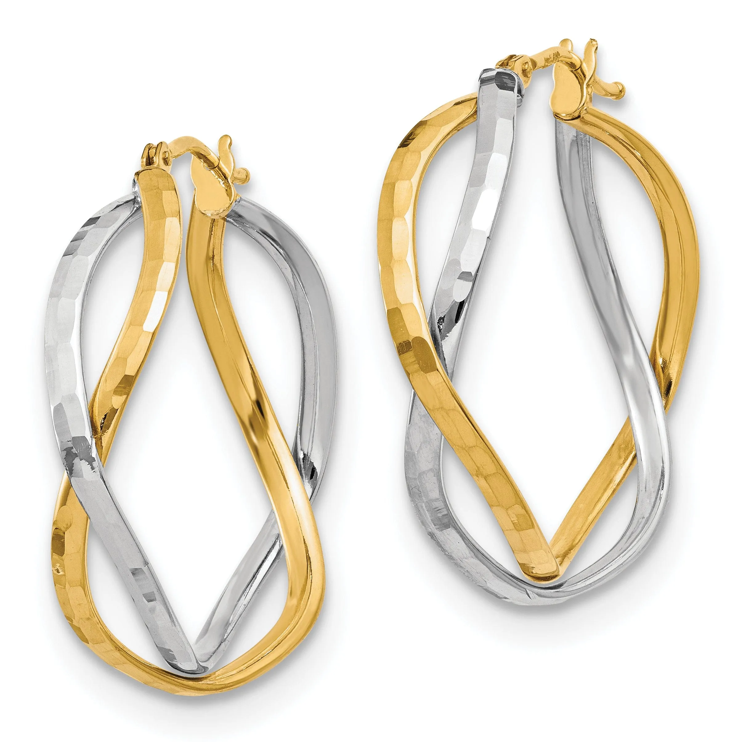 14k Two Tone Gold Criss Cross Hoop Earrings