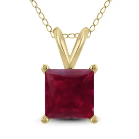 14K Yellow Gold 5Mm Square Ruby Pendant