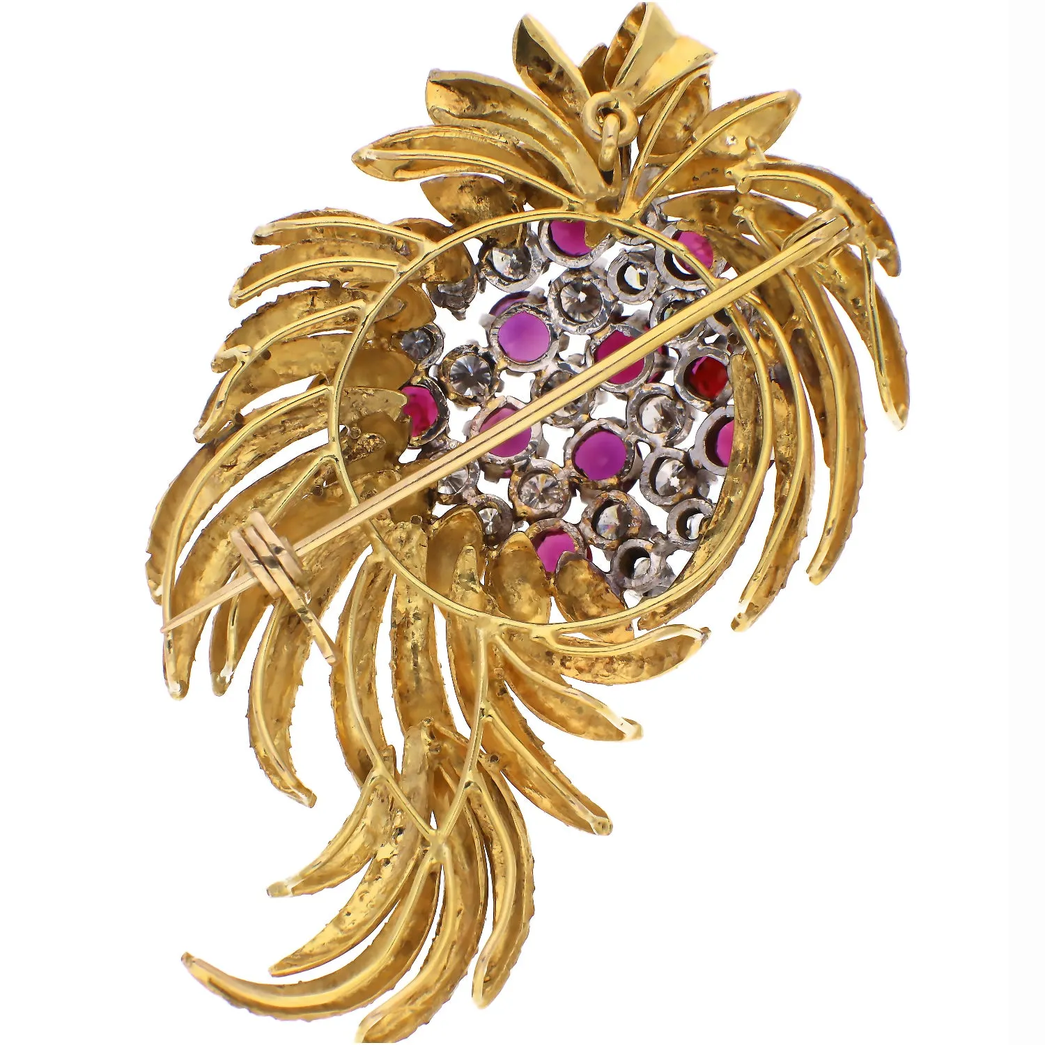 14K Yellow Gold Diamond and Ruby Pendant/Brooch