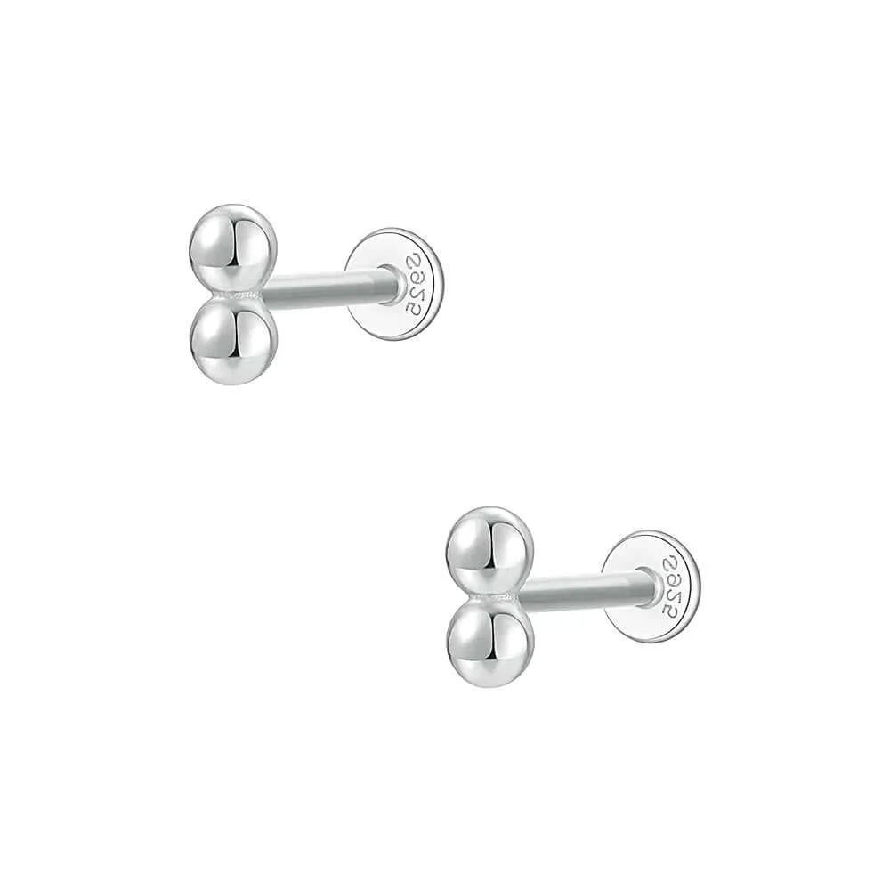 925 Silver Double Round CZ Diamond Flat Back Earrings