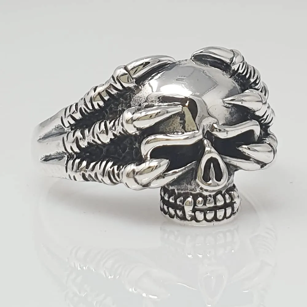925 Sterling Silver Eagle Claw Skull Ring for Men