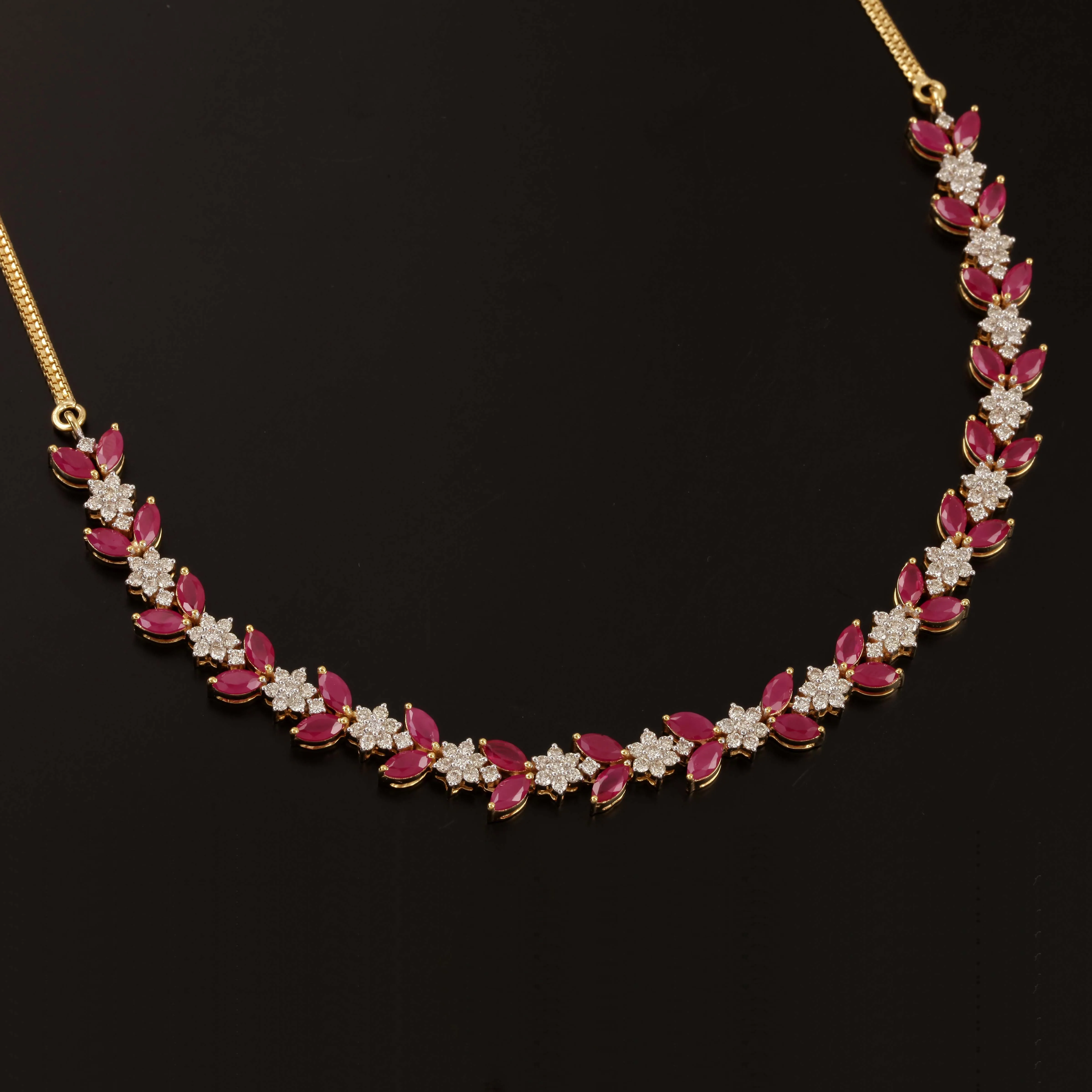 9K YG Princess Diamond with Ruby Necklace-1pc