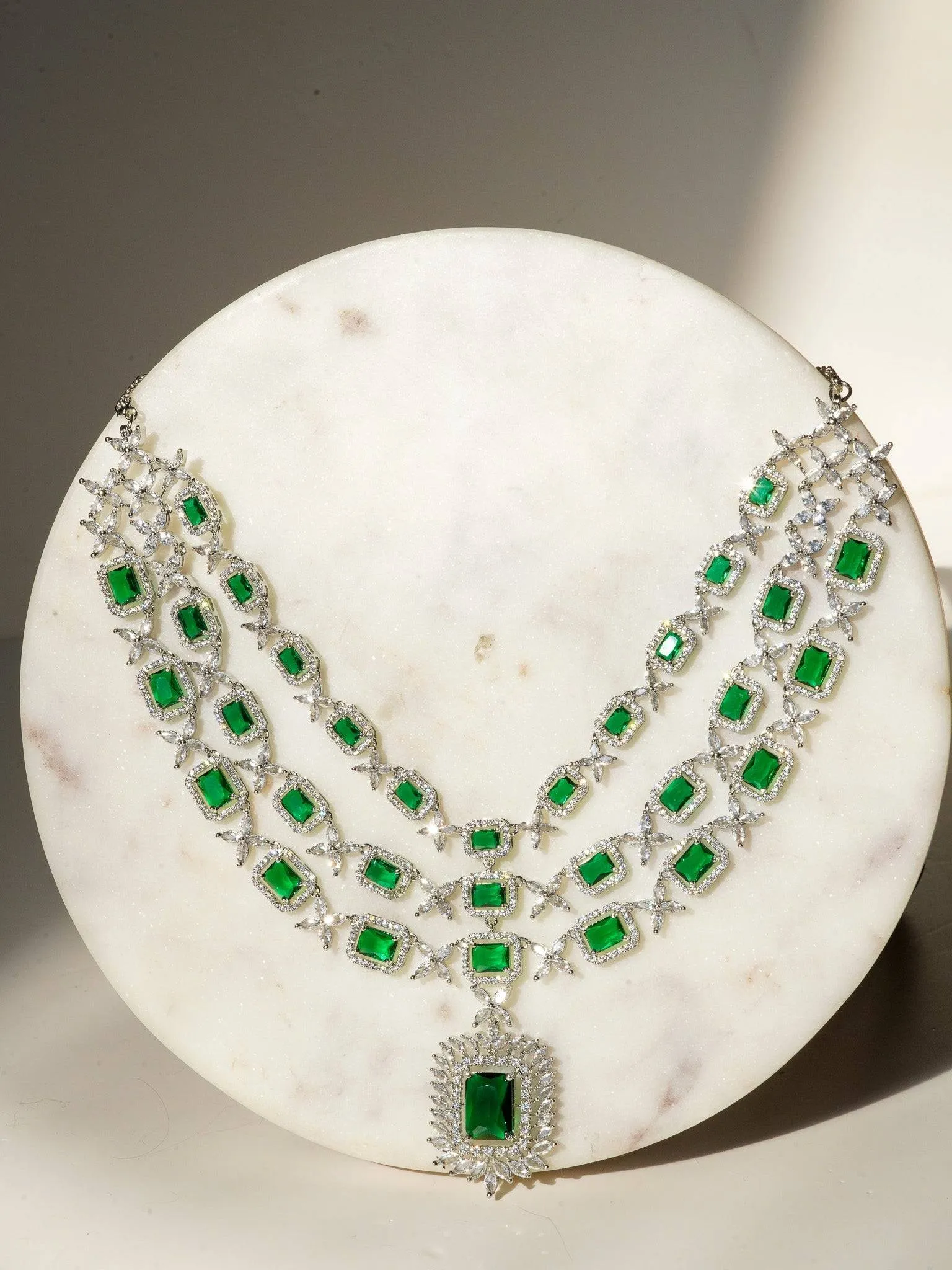 Amisha - Triple Layer Diamante Accent AD Necklace Set
