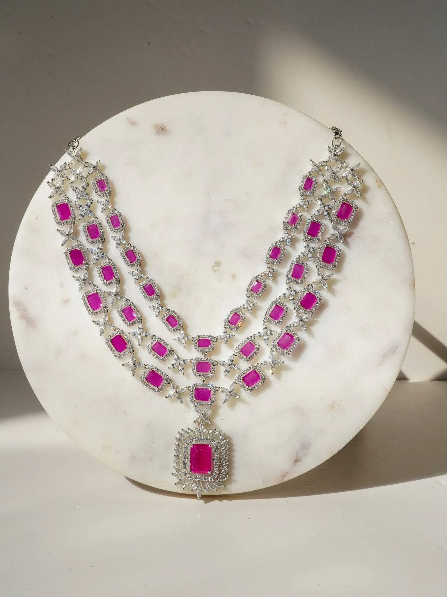 Amisha - Triple Layer Diamante Accent AD Necklace Set