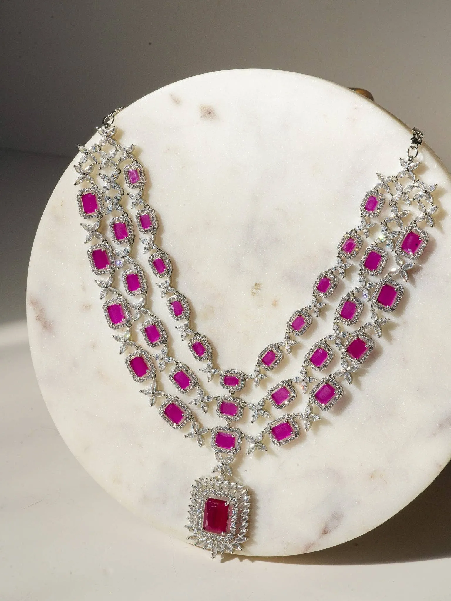 Amisha - Triple Layer Diamante Accent AD Necklace Set