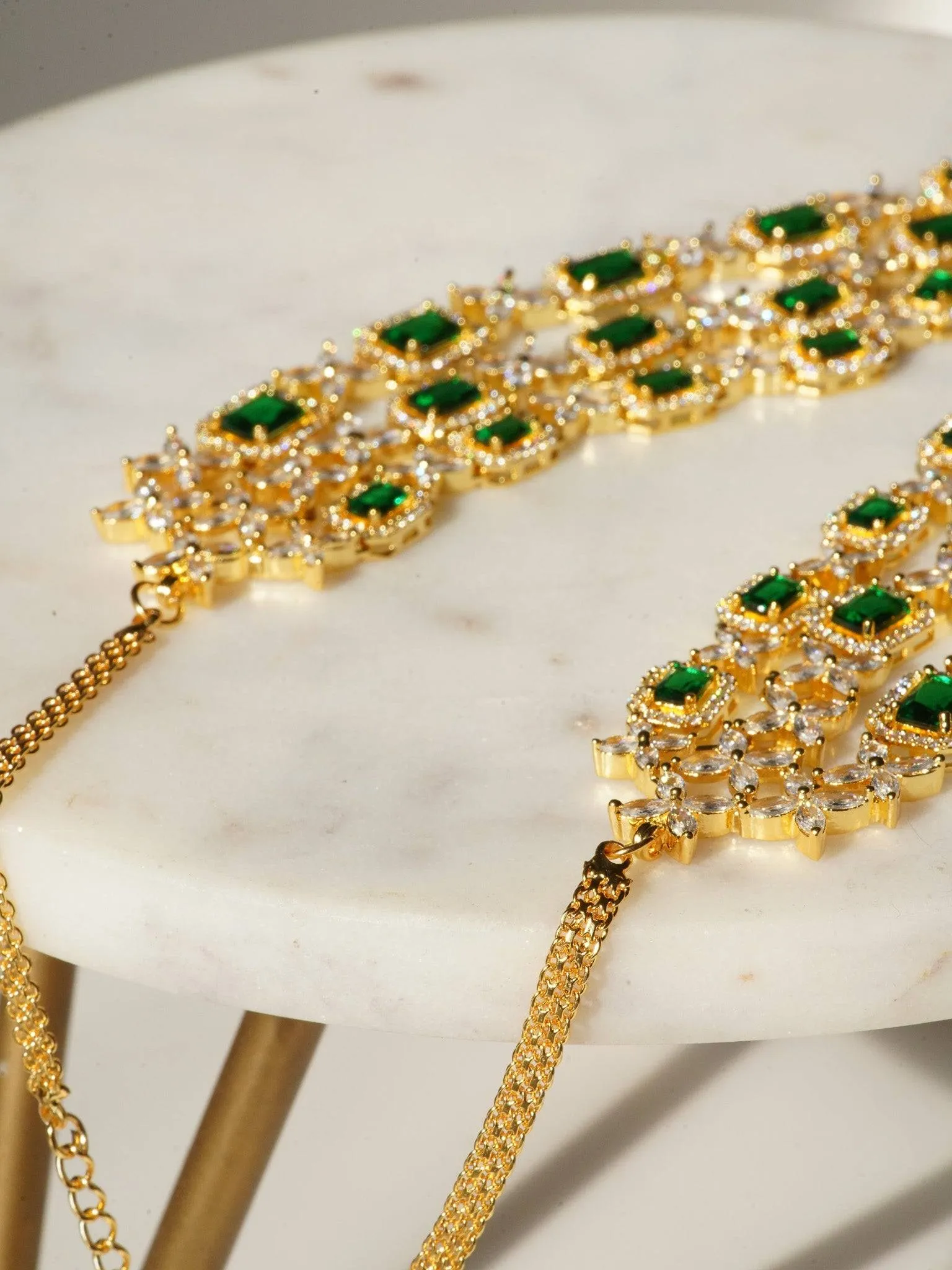 Amisha - Triple Layer Diamante Accent AD Necklace Set