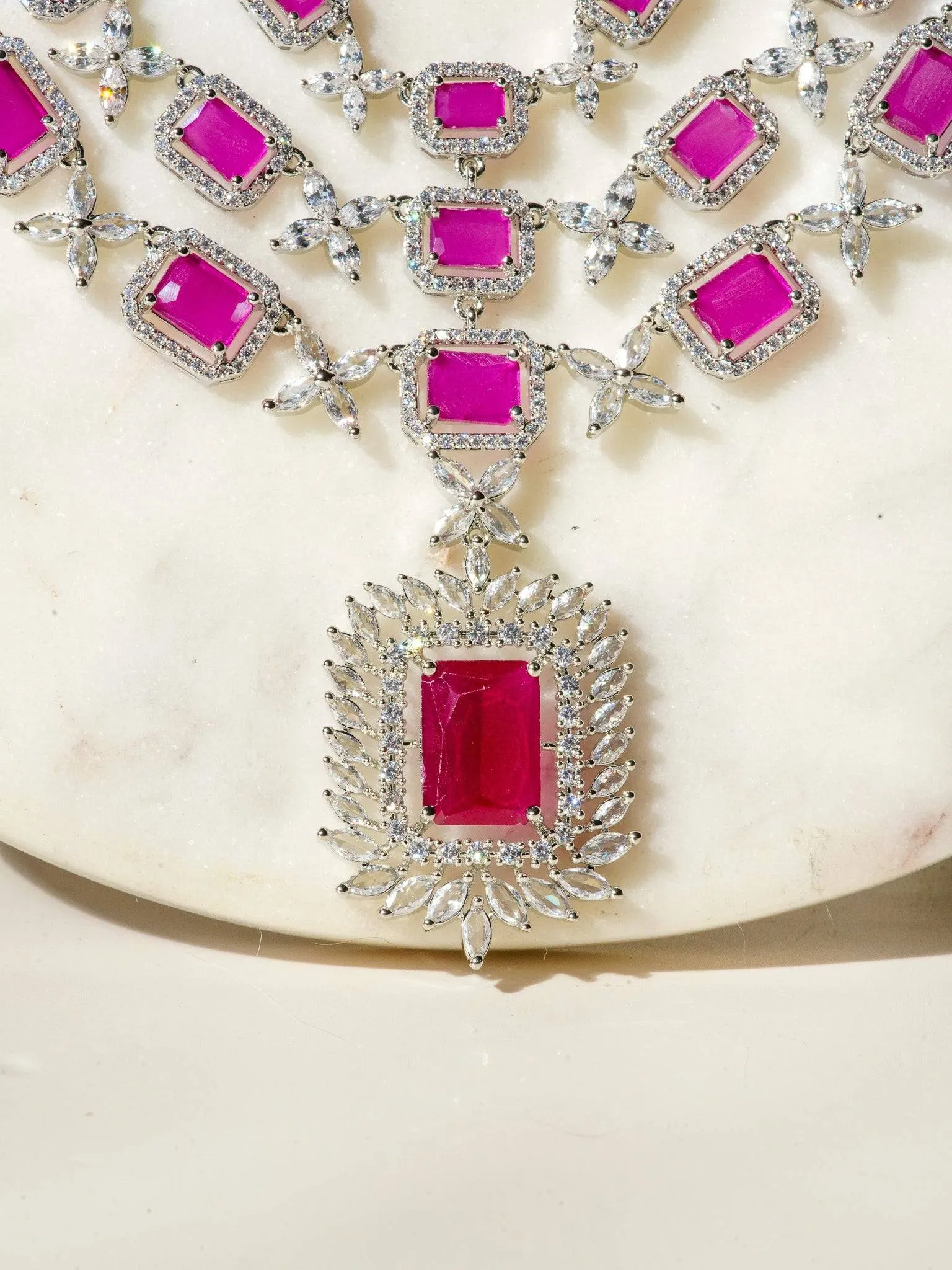 Amisha - Triple Layer Diamante Accent AD Necklace Set