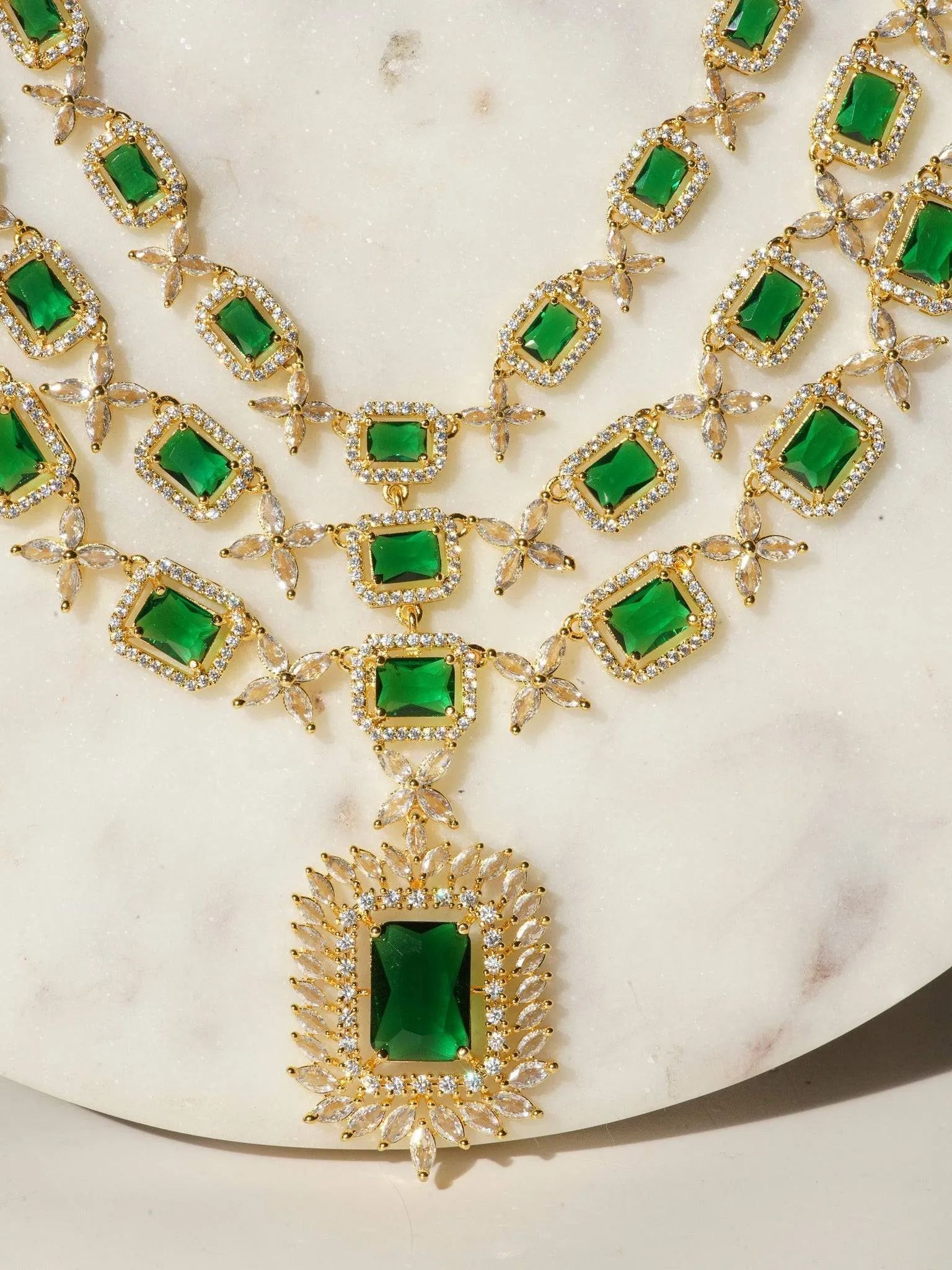 Amisha - Triple Layer Diamante Accent AD Necklace Set