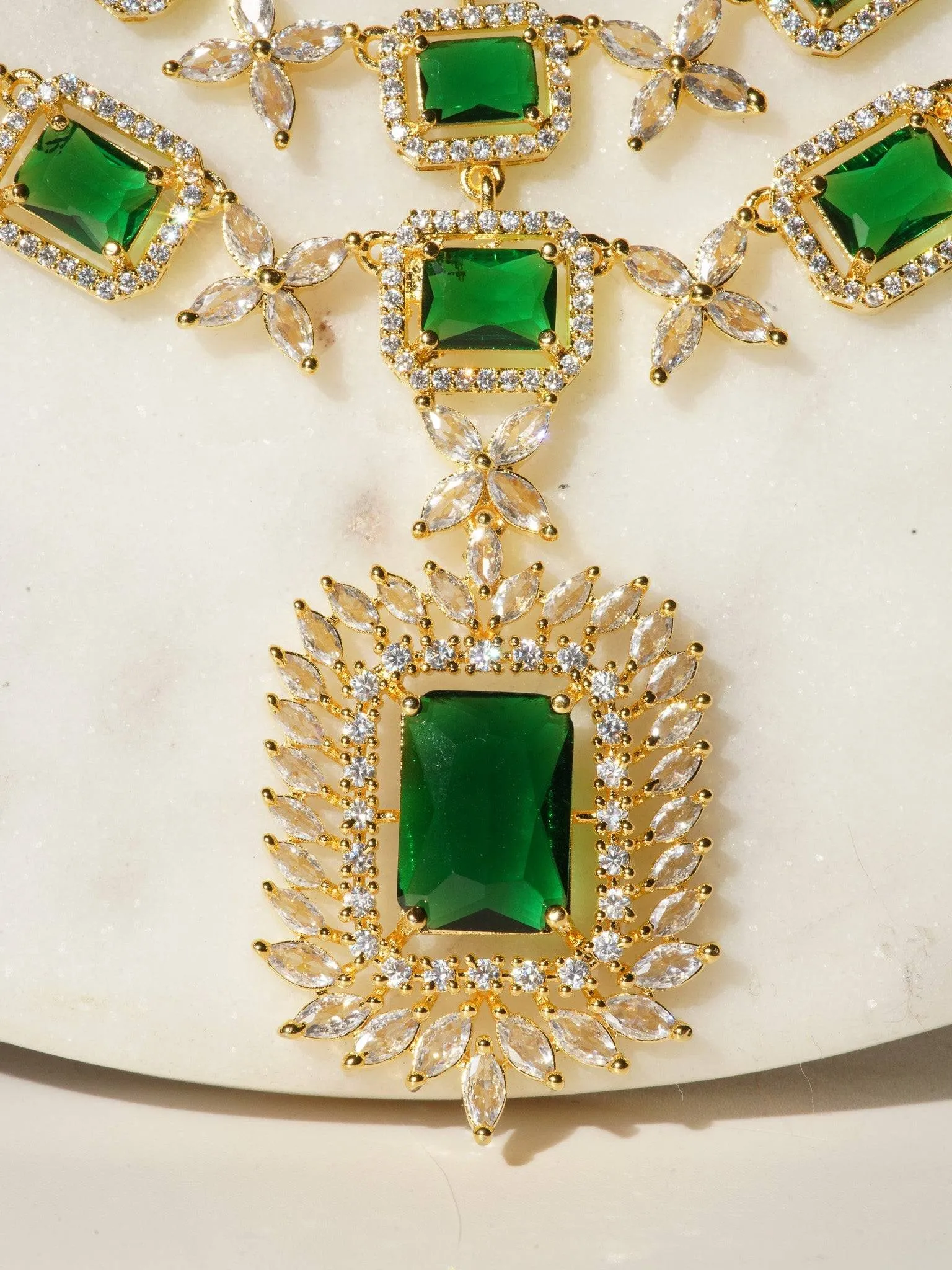 Amisha - Triple Layer Diamante Accent AD Necklace Set