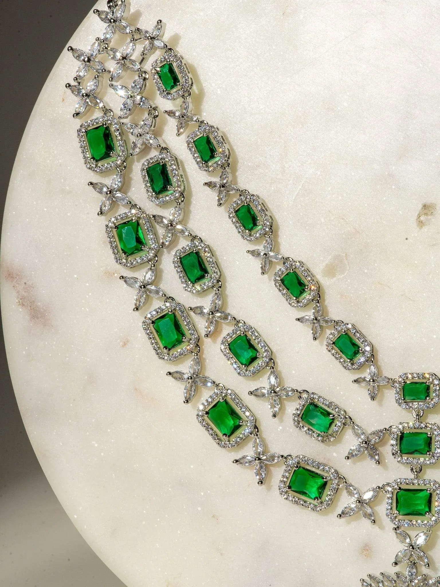 Amisha - Triple Layer Diamante Accent AD Necklace Set