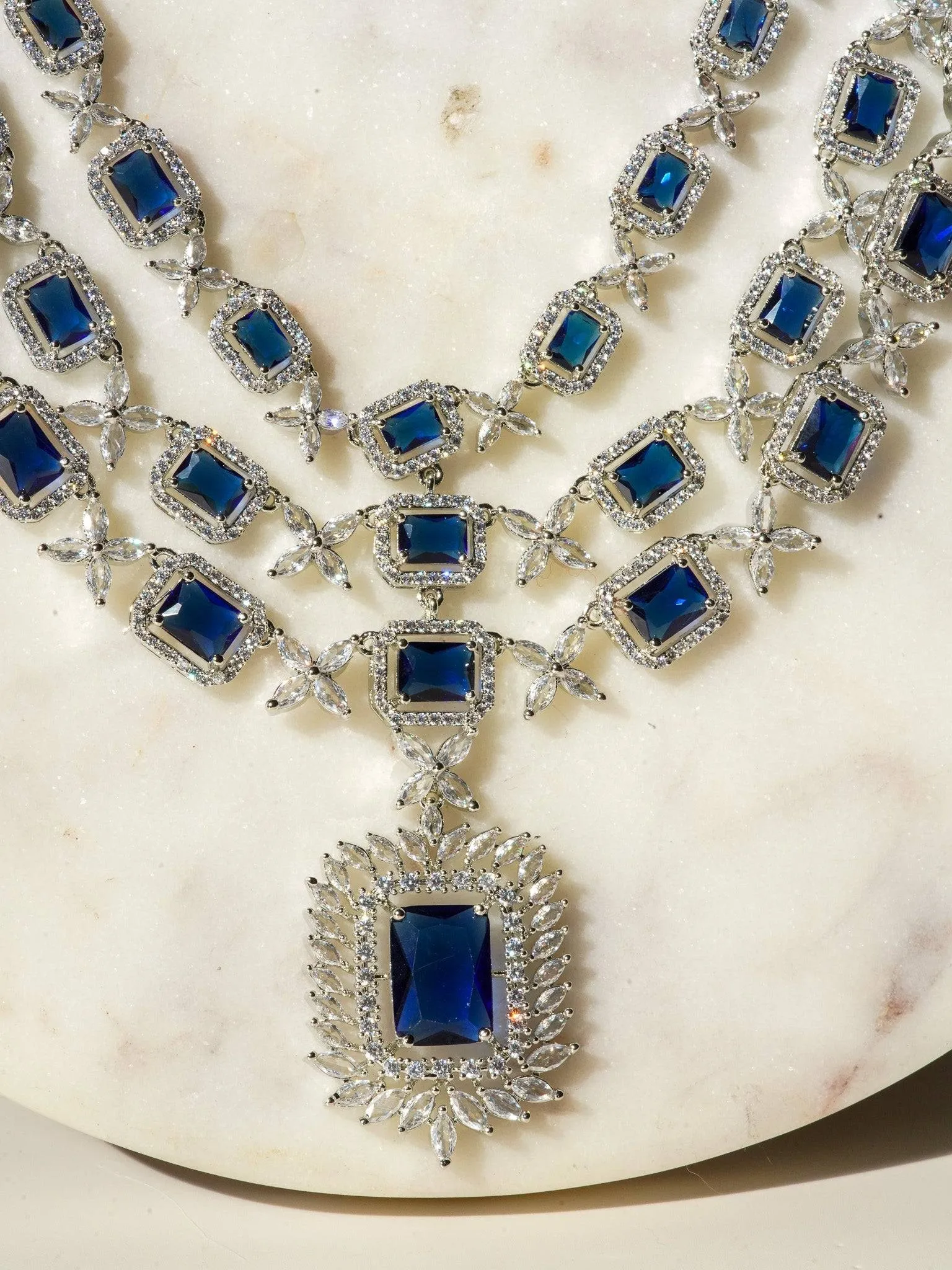 Amisha - Triple Layer Diamante Accent AD Necklace Set