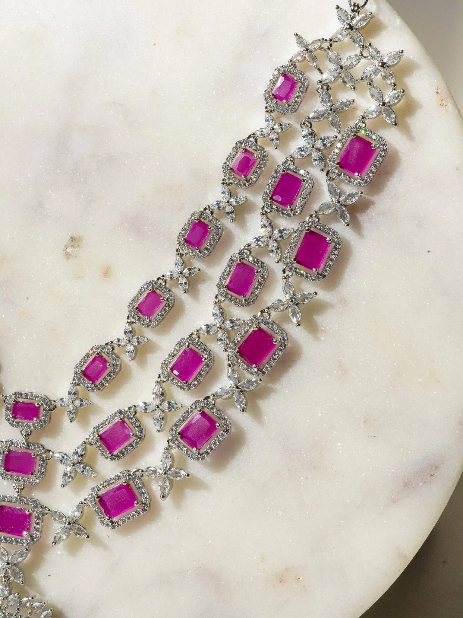 Amisha - Triple Layer Diamante Accent AD Necklace Set