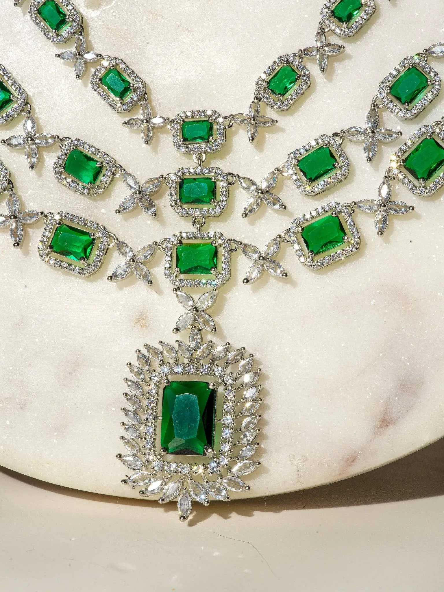 Amisha - Triple Layer Diamante Accent AD Necklace Set