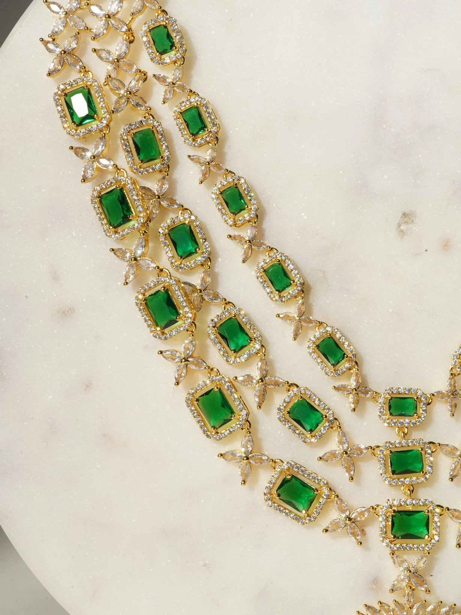 Amisha - Triple Layer Diamante Accent AD Necklace Set