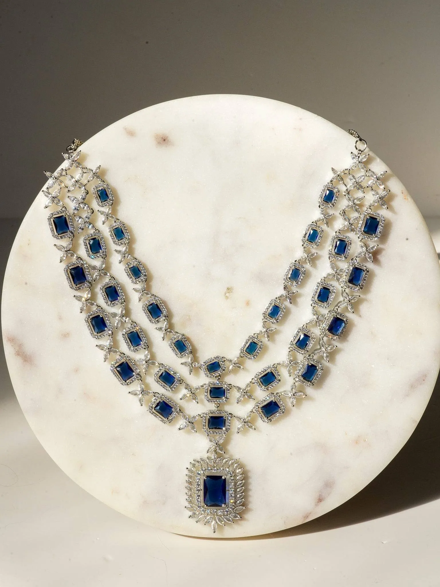 Amisha - Triple Layer Diamante Accent AD Necklace Set