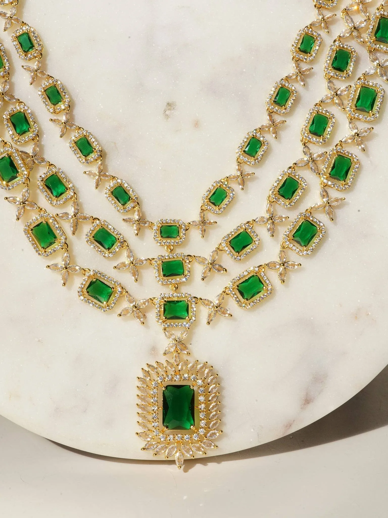 Amisha - Triple Layer Diamante Accent AD Necklace Set