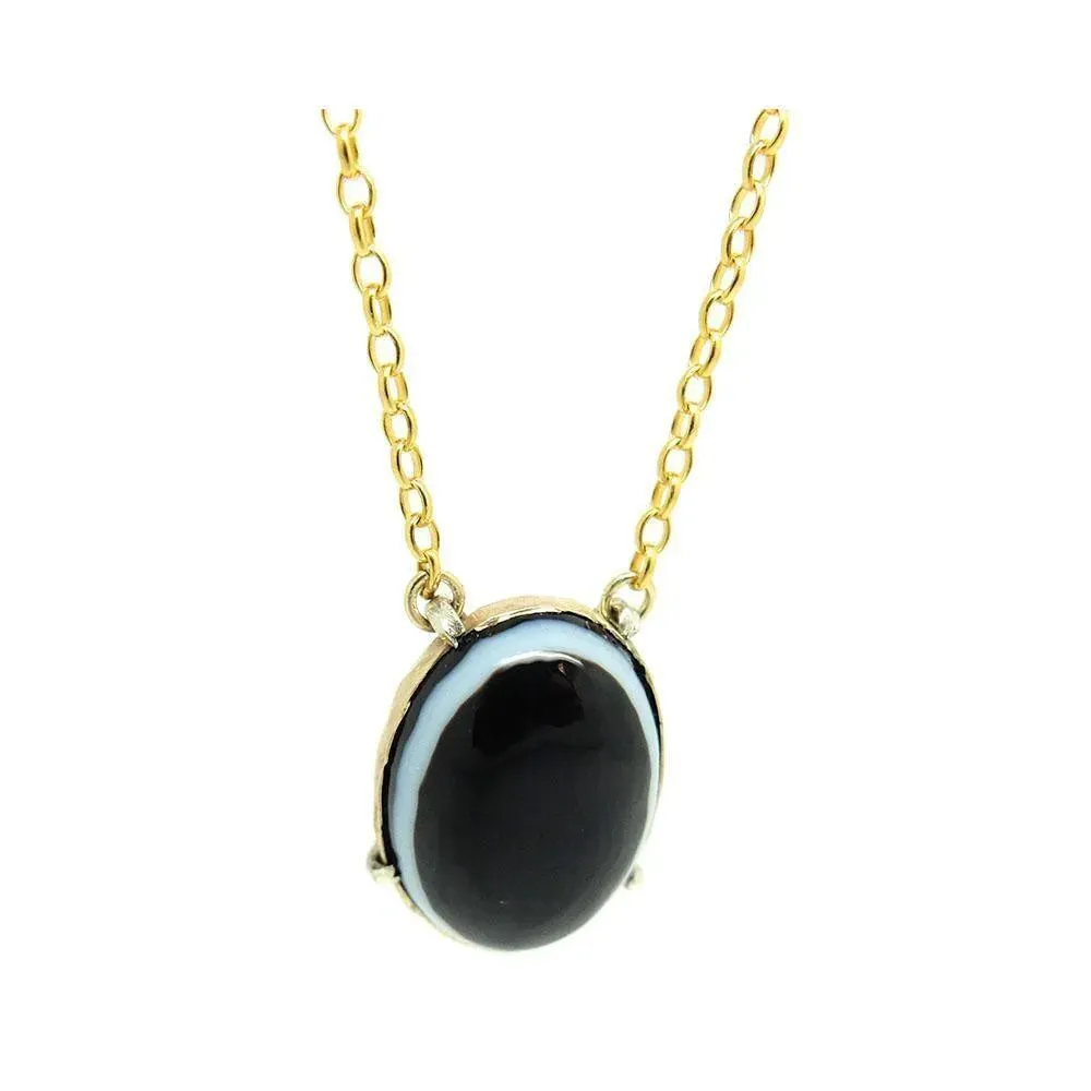 Antique Victorian Bullseye Agate Silver 9ct Gold Necklace