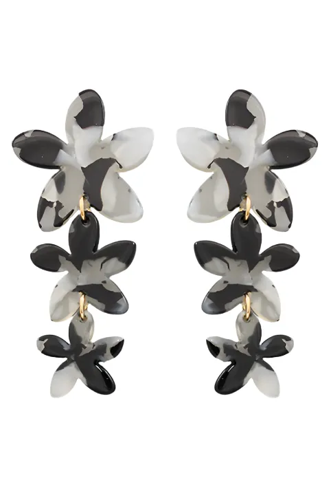 Black & White 3 Flower Acrylic Earrings