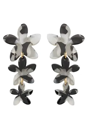 Black & White 3 Flower Acrylic Earrings