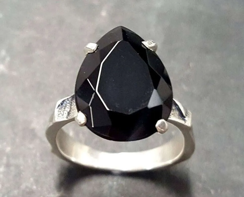 Black Onyx Ring - Large Teardrop Ring - Vintage Statement Ring
