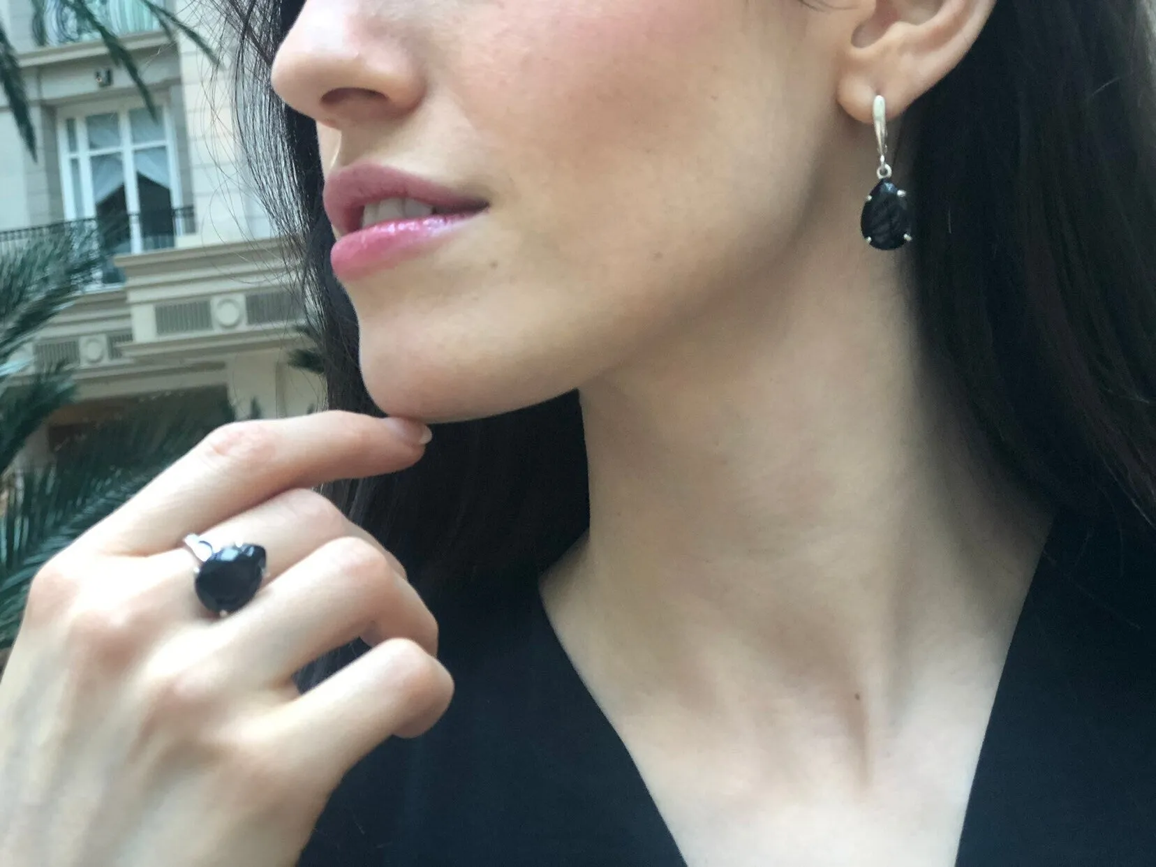 Black Onyx Ring - Large Teardrop Ring - Vintage Statement Ring
