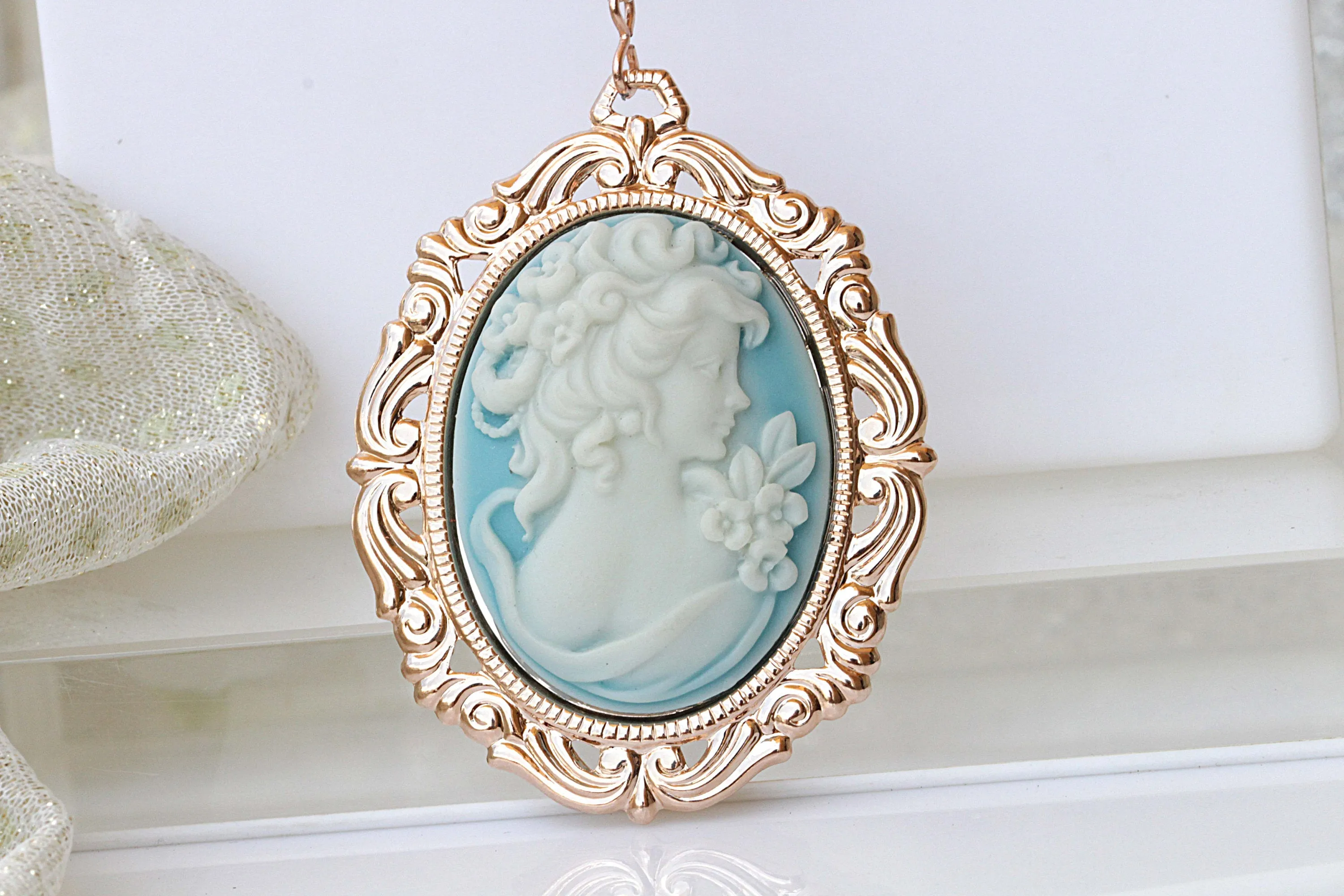 BLUE Cameo Necklace
