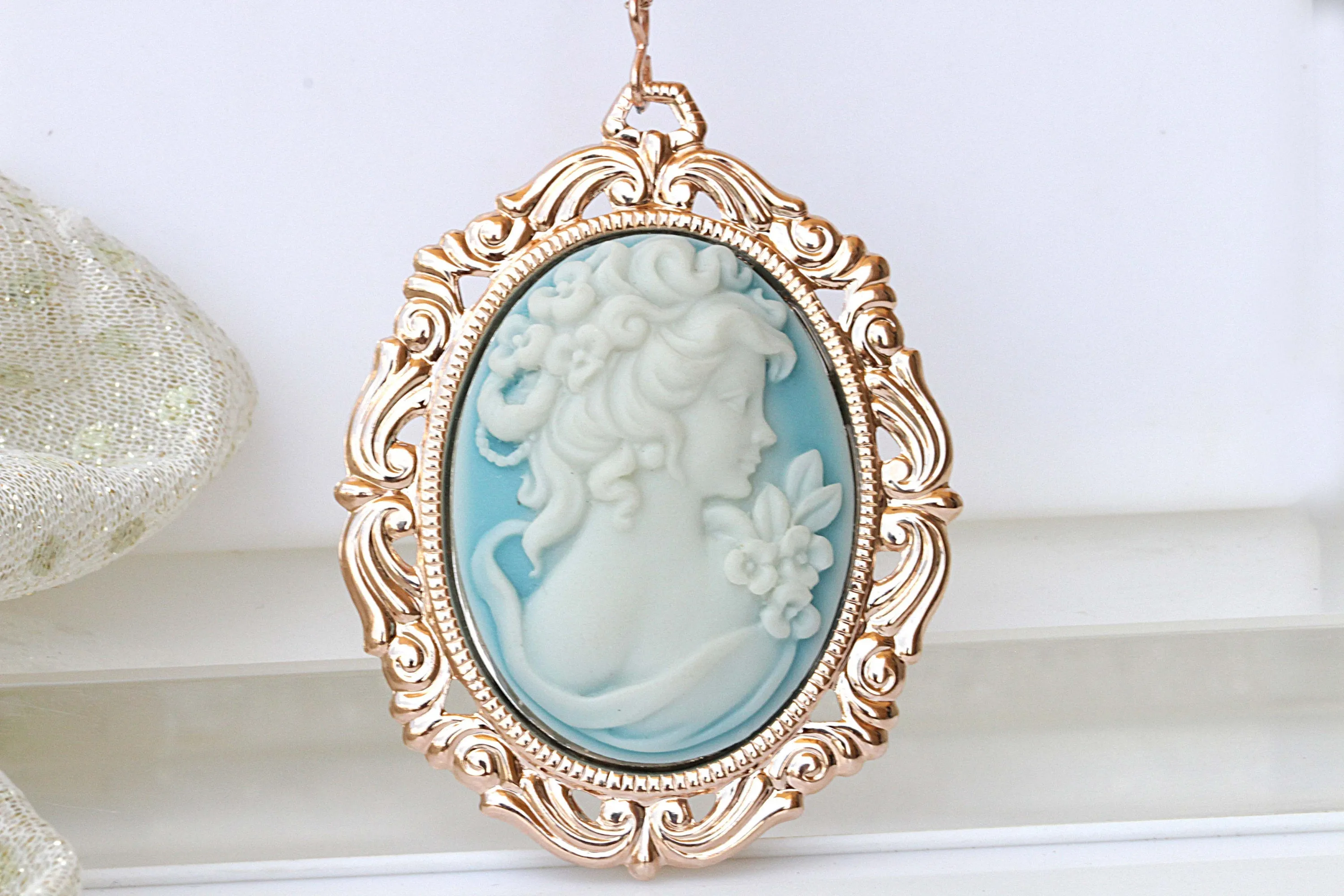 BLUE Cameo Necklace