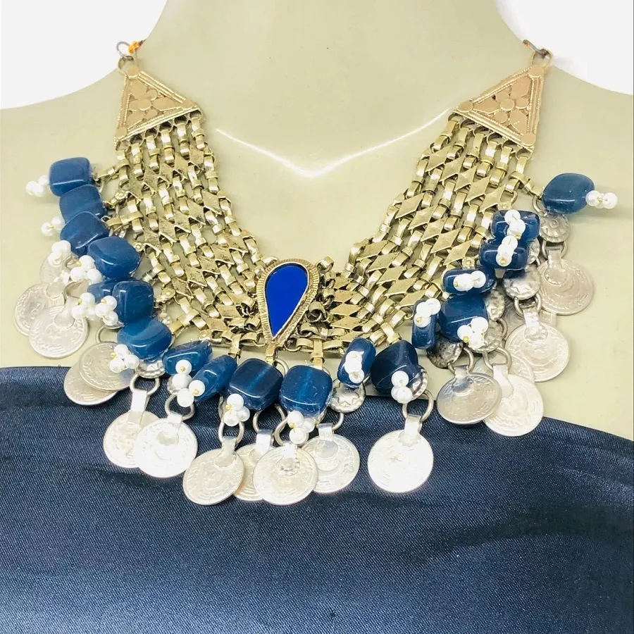 Blue Vintage Statement Coins Choker Necklace