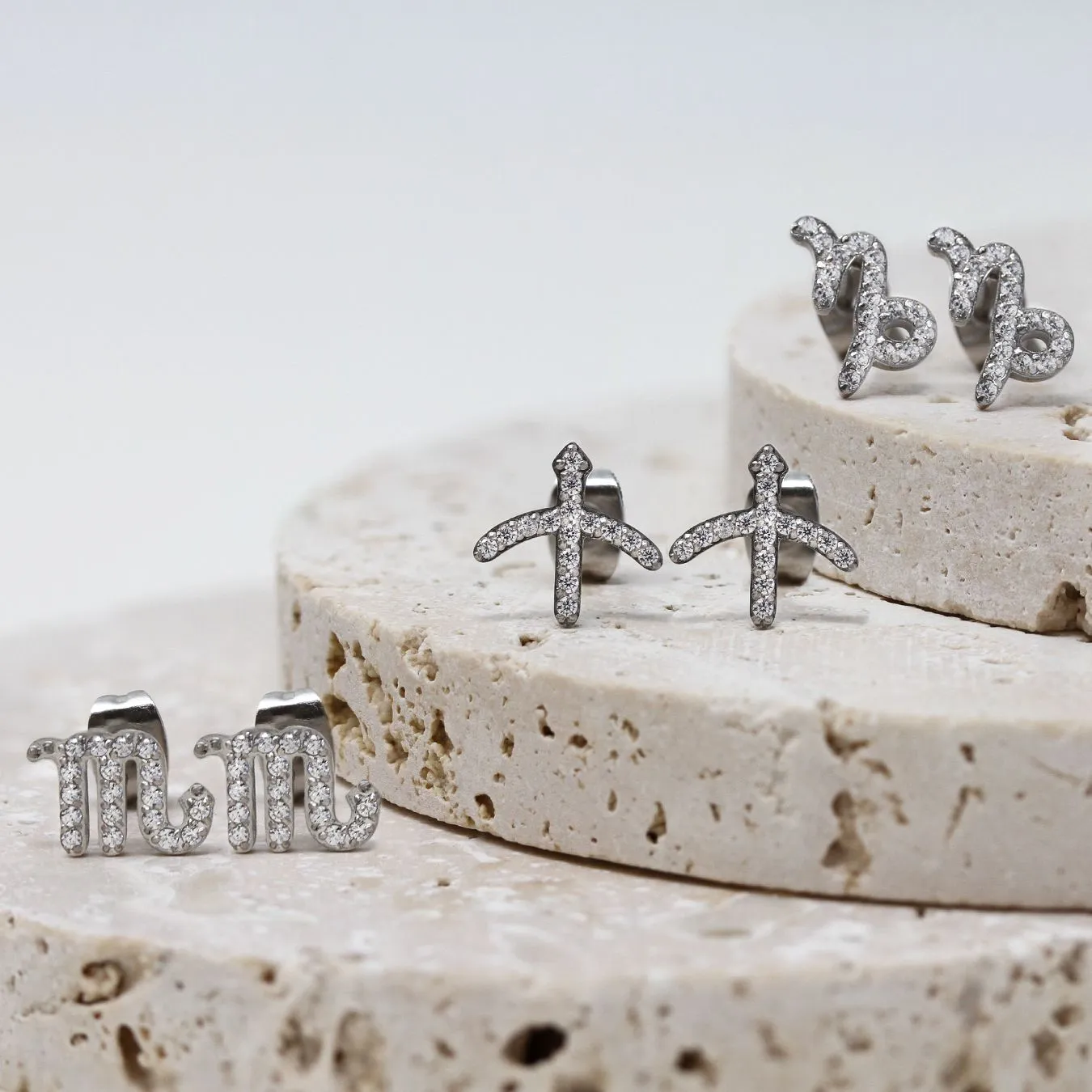 Capricorn Earrings with CZ Stones - Silver