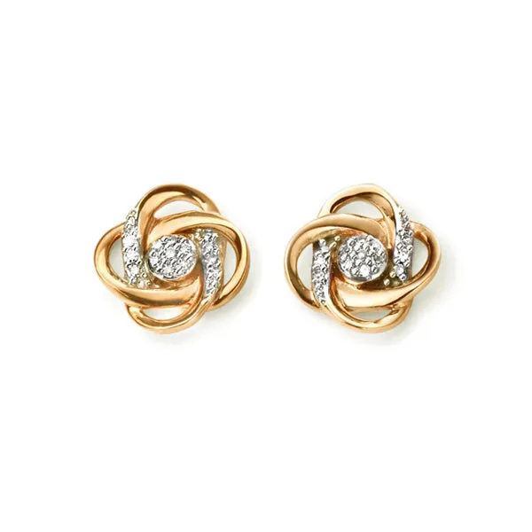 CELTIC KNOT TWIST STUD EARRINGS IN GOLD WITH DIAMONDS