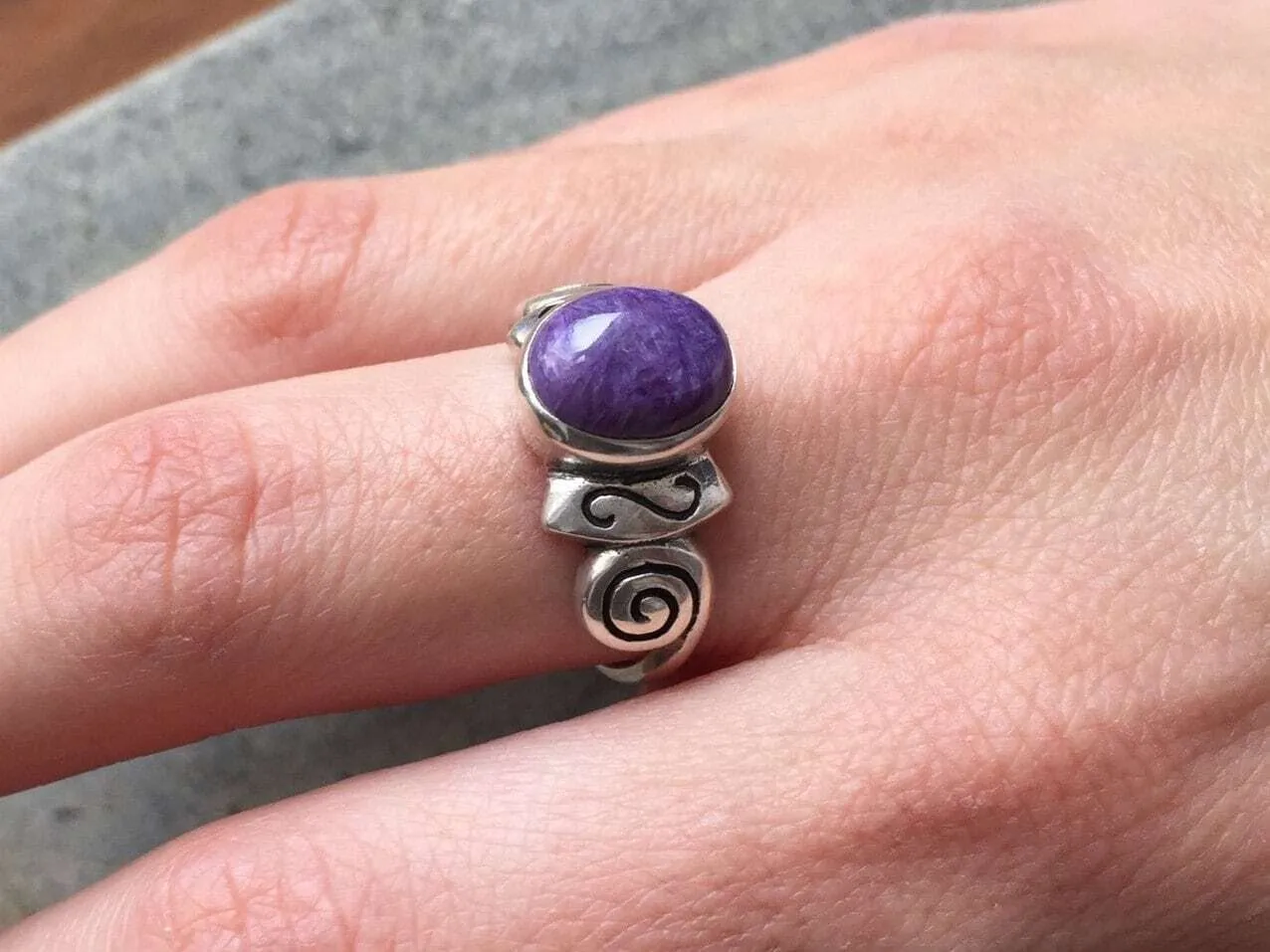 Charoite Ring - Purple Boho Ring - Charoite Bezel Ring