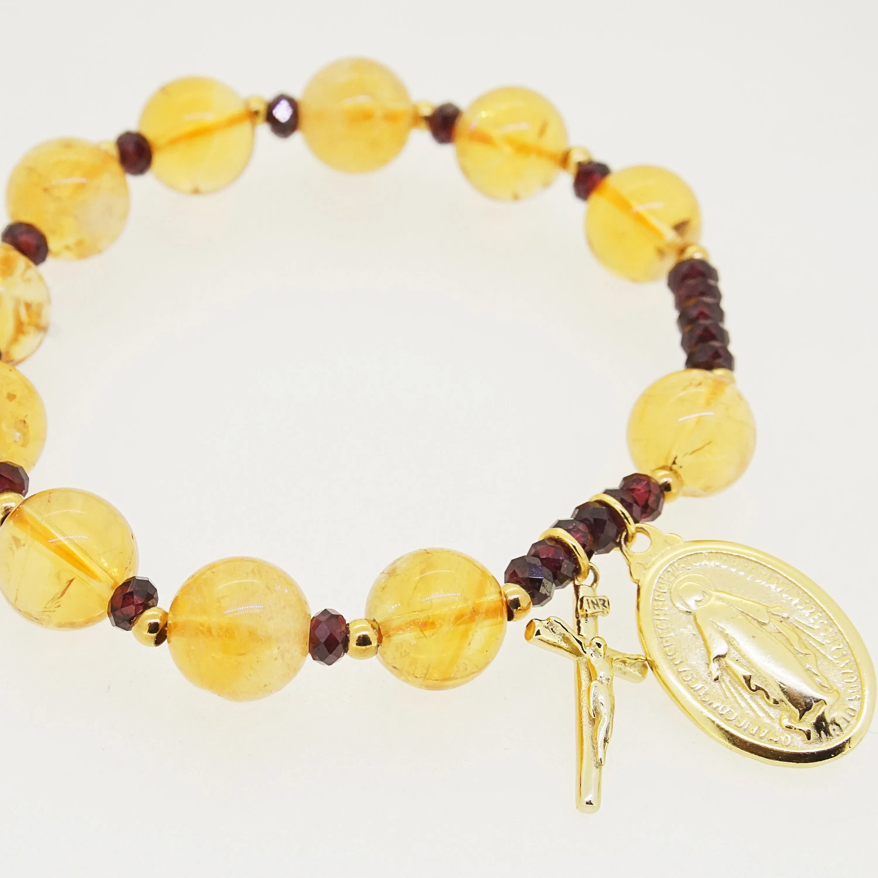 Citrine 10mm and Rhodolite Garnet Faceted Rondelle 4mm
