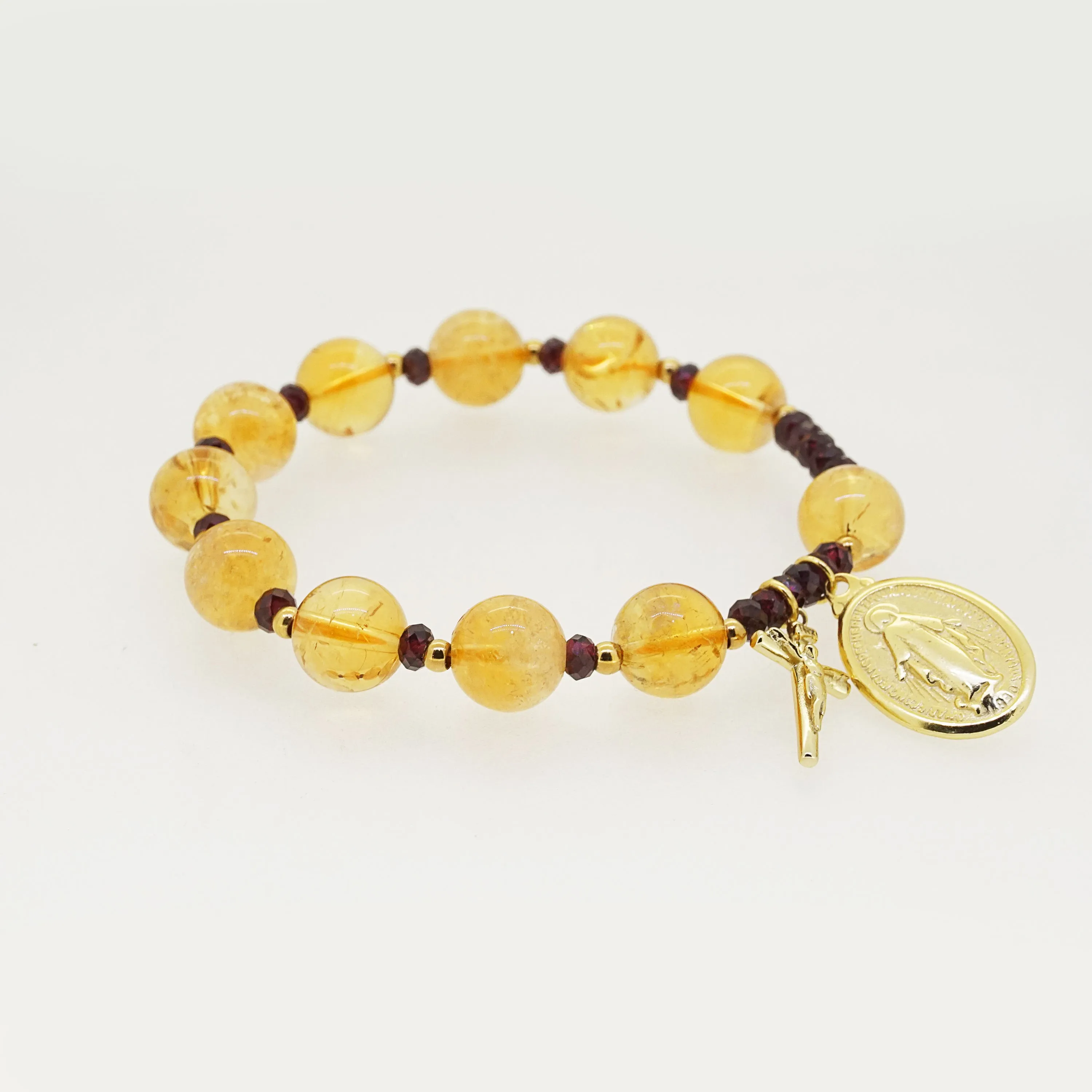 Citrine 10mm and Rhodolite Garnet Faceted Rondelle 4mm