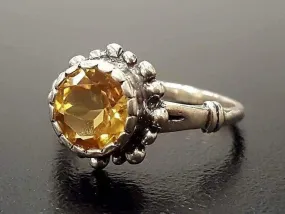 Citrine Solitaire Ring - Yellow Flower Ring - Vintage Citrine Ring