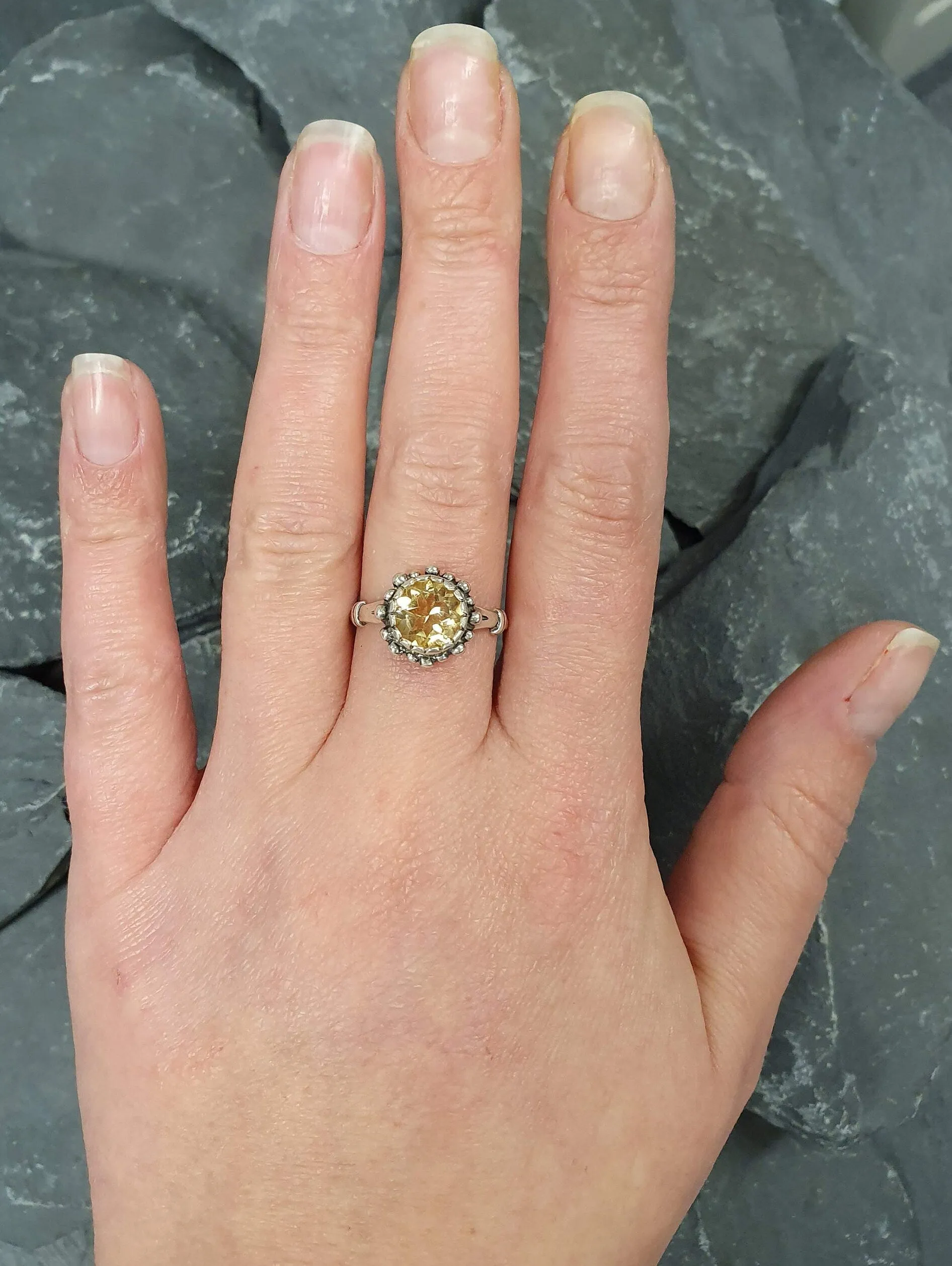Citrine Solitaire Ring - Yellow Flower Ring - Vintage Citrine Ring