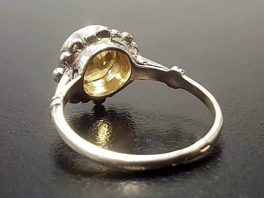 Citrine Solitaire Ring - Yellow Flower Ring - Vintage Citrine Ring