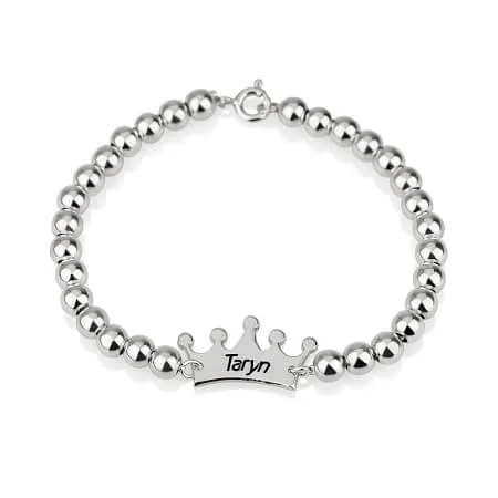 Crown Bead Bracelet Sterling Silver