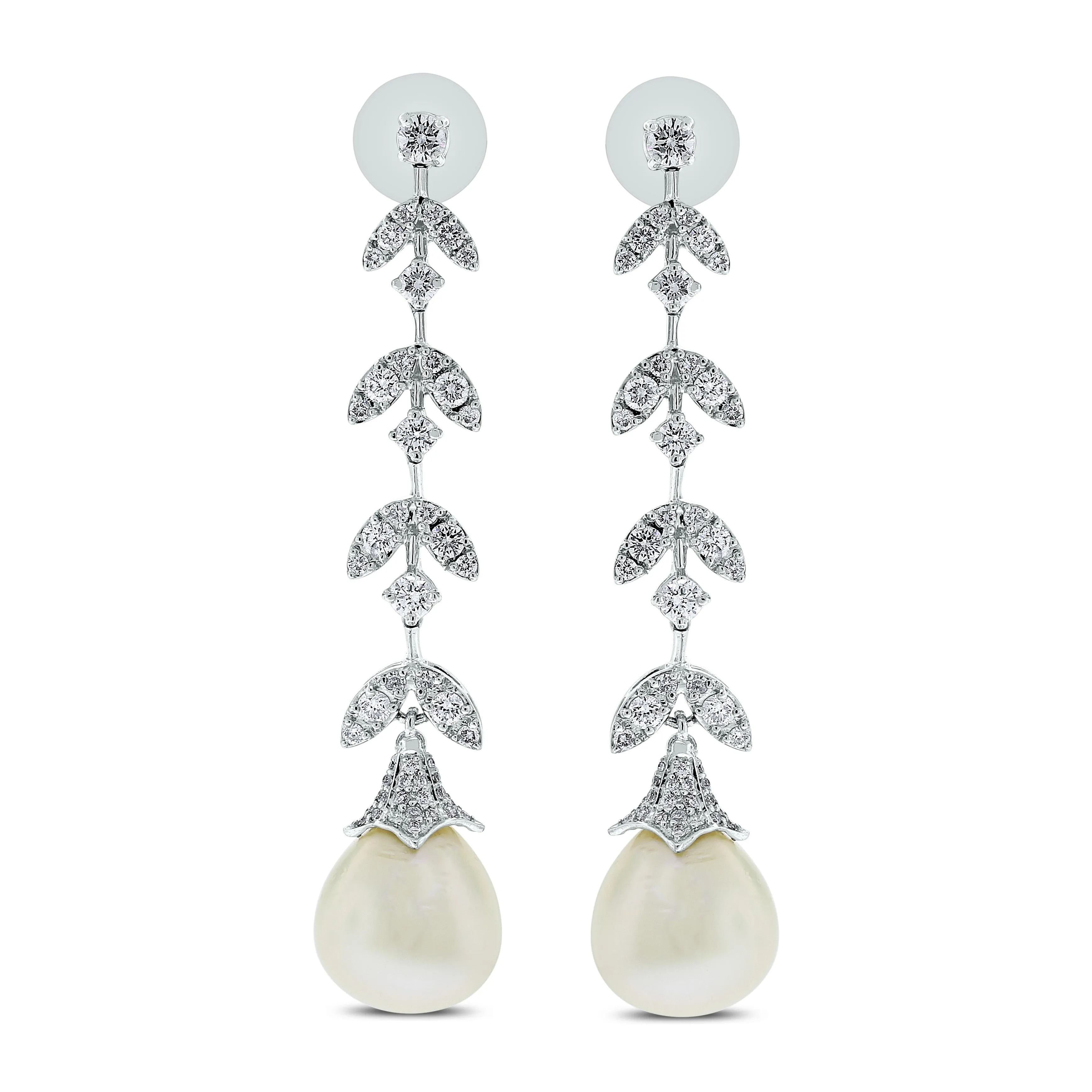 Diamond & Pearl Vines Necklace (156.06 ct Pearls & Diamonds) in White Gold