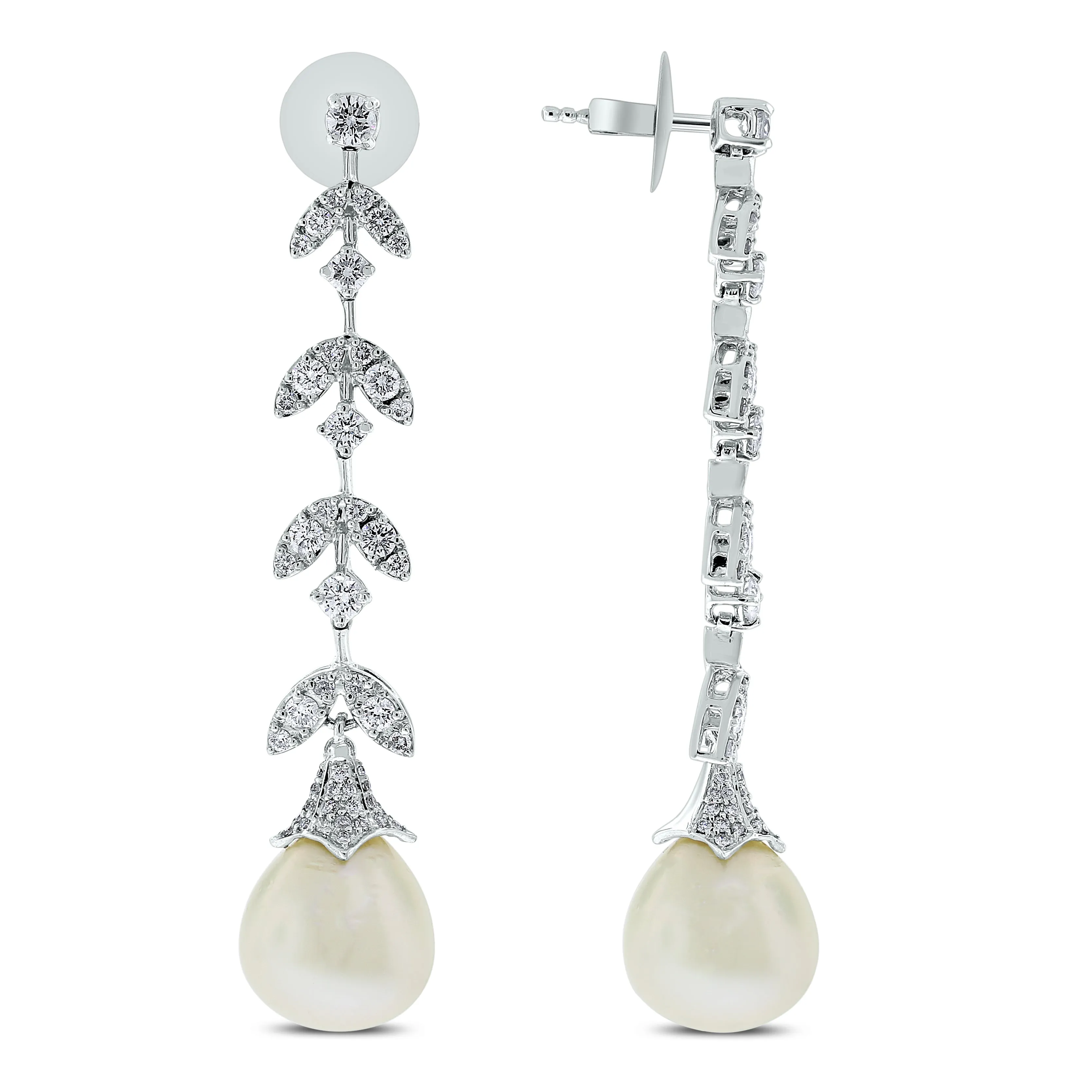 Diamond & Pearl Vines Necklace (156.06 ct Pearls & Diamonds) in White Gold