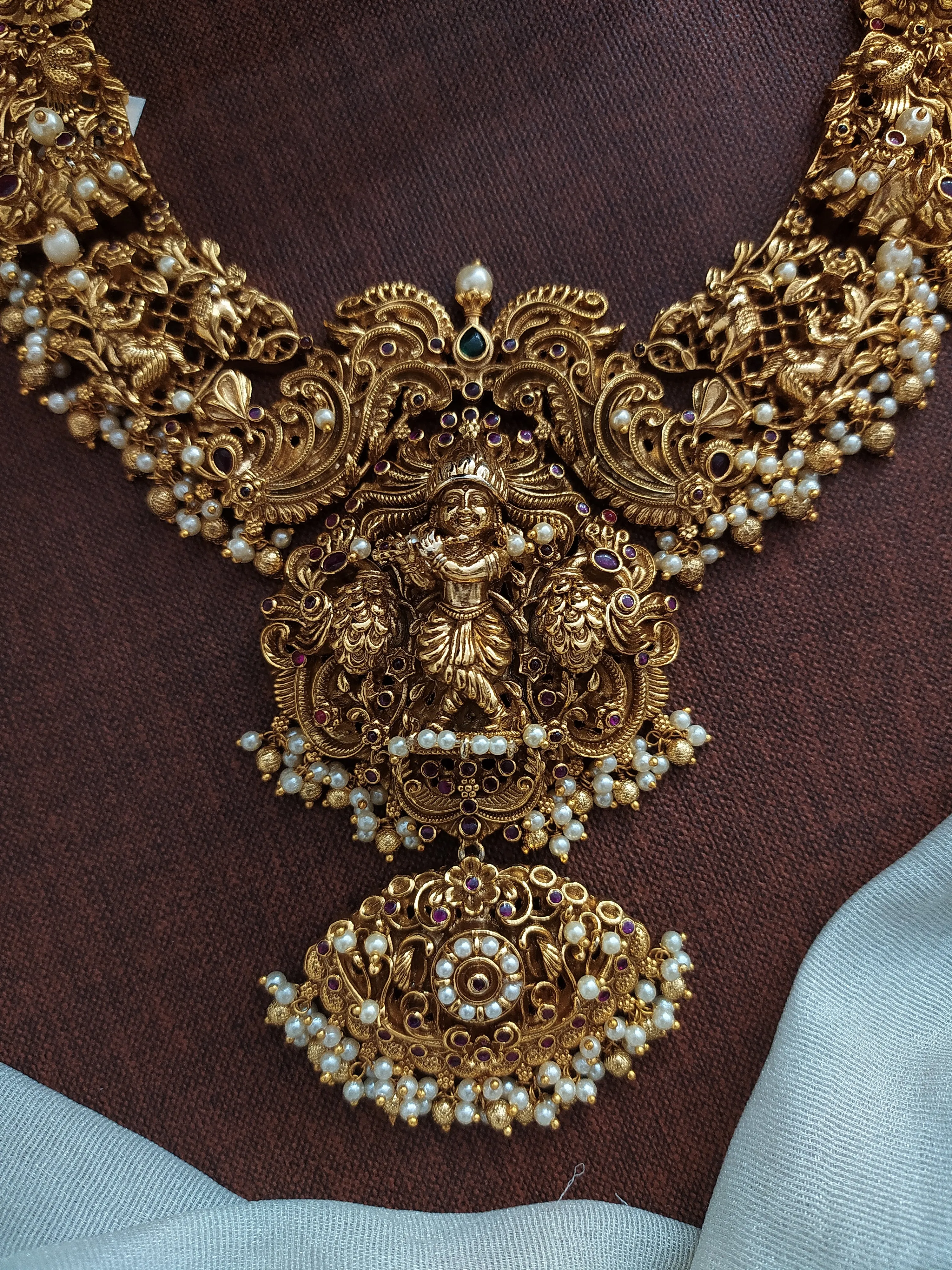 Divine Lord Krishna Pendant Antique Nagas Necklace Set