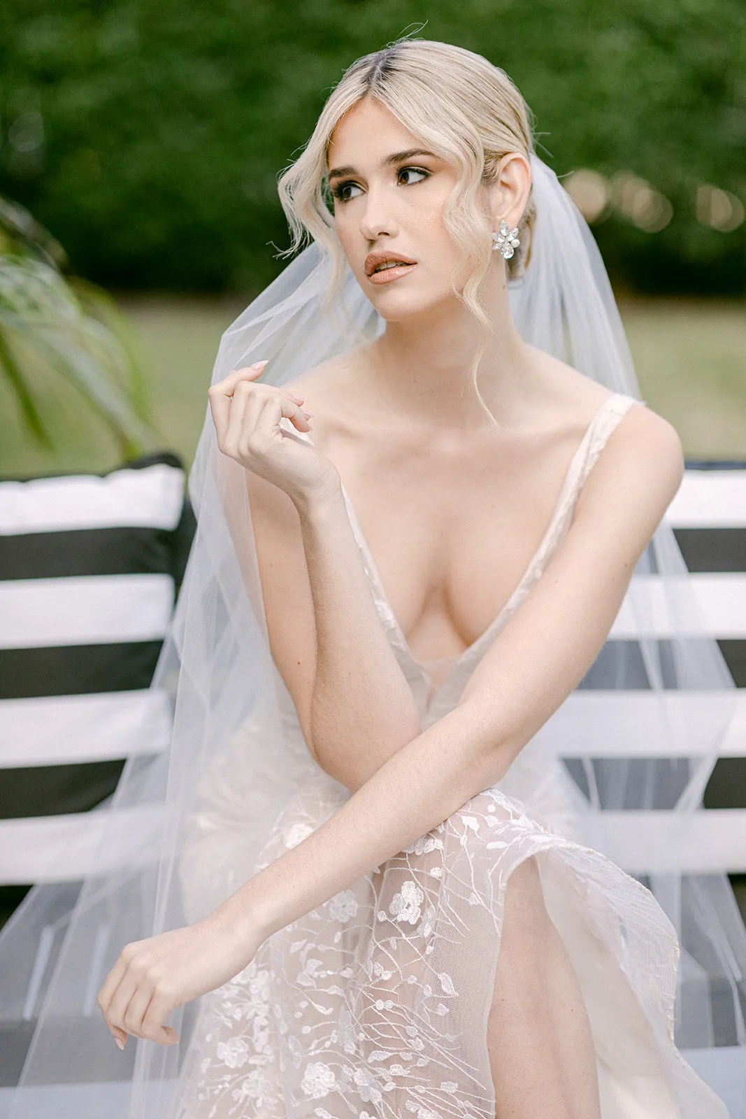 Elina -  Silver Statement Swarovski Cluster Bridal Earrings