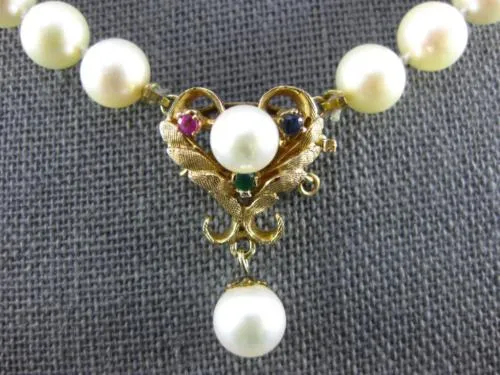 ESTATE EXTRA LONG AAA MULTI GEM 14K YELLOW GOLD HEART LARIAT NECKLACE #26587