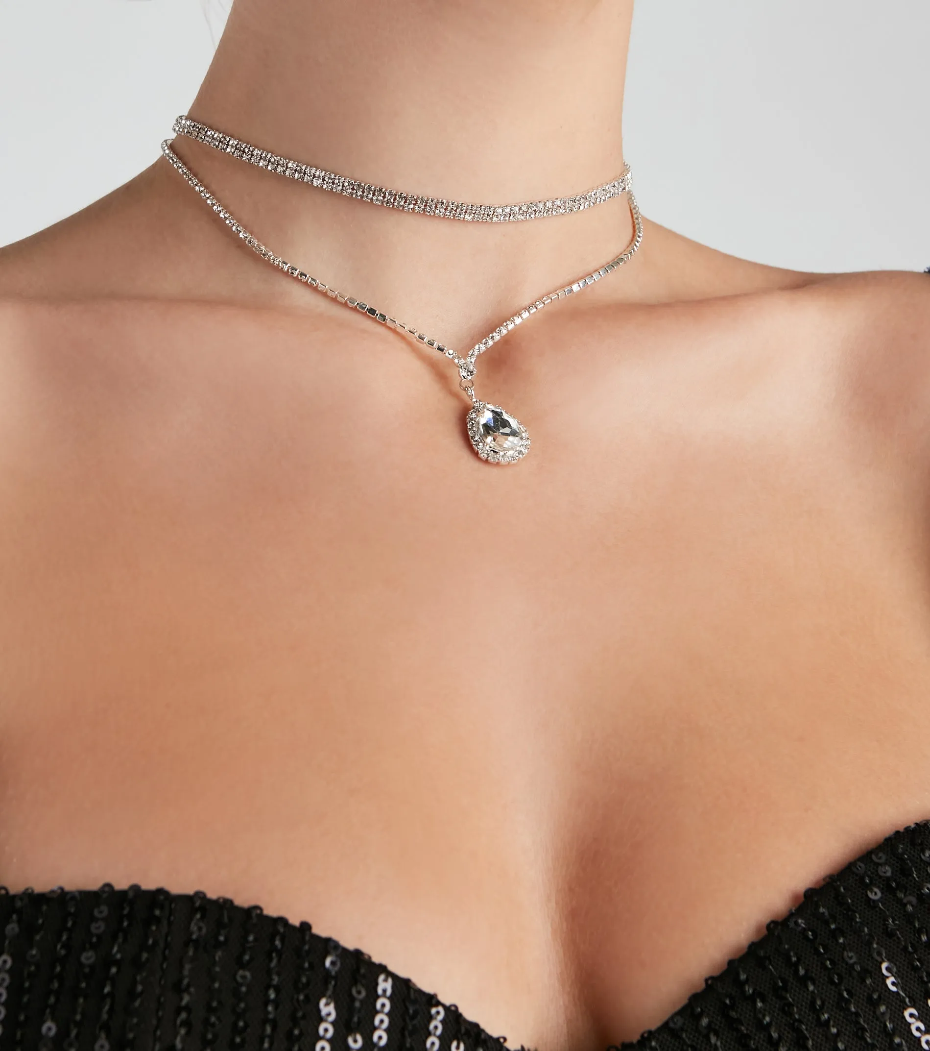 Evening Soiree Rhinestone Teardrop Choker Set