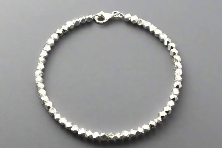 Faceted bead stacked bracelet - sterling silver