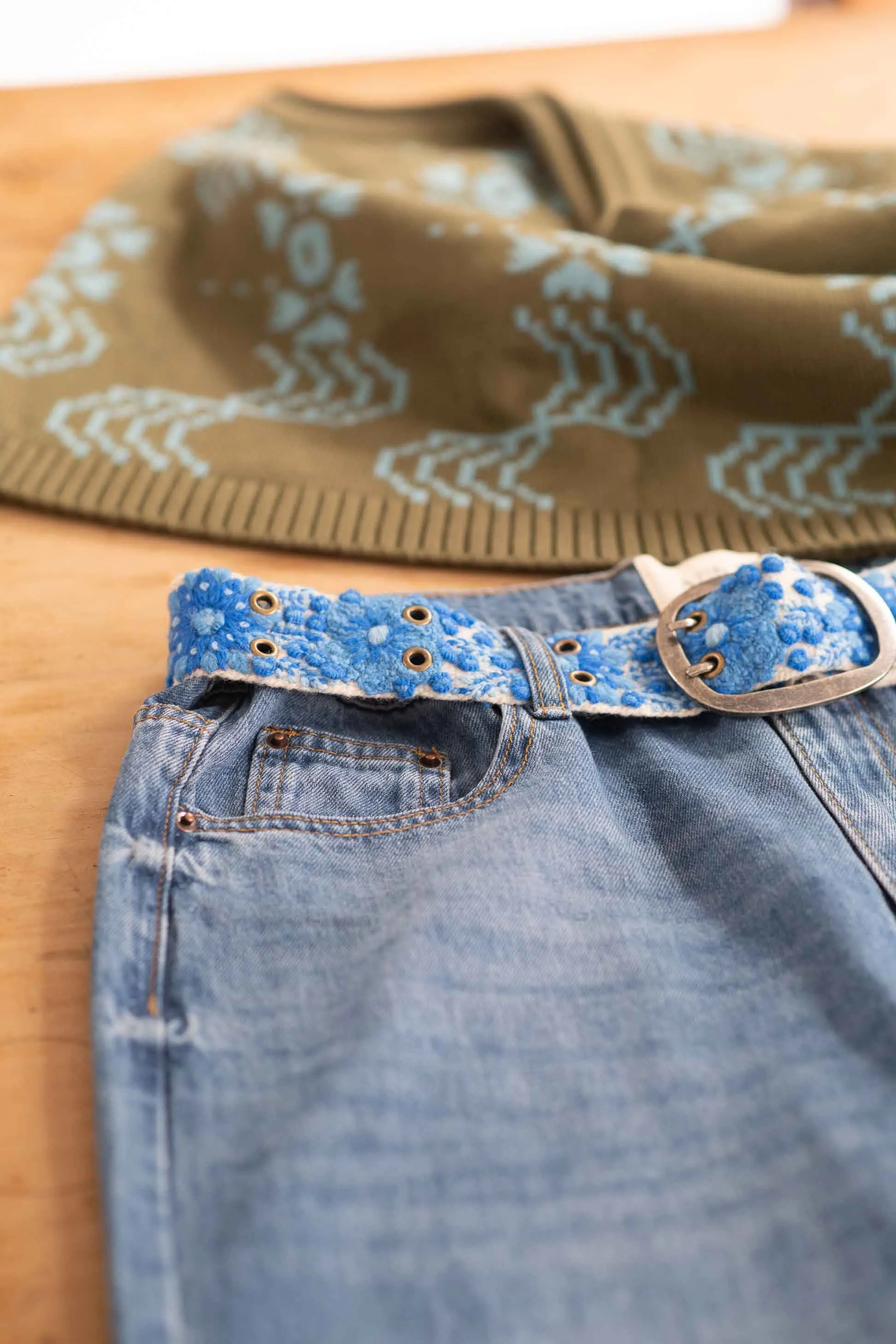 Forget Me Not Floral Embroidered Belt