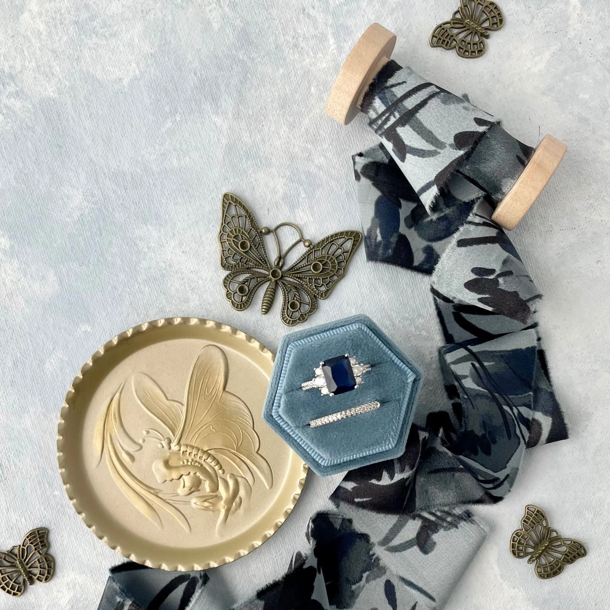 French Dusty Blue Ring Box