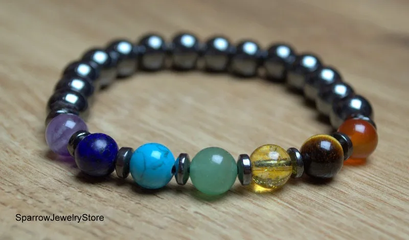 Genuine 7 Chakra Bracelet Self Care Gift for him Gemstone Healing crystal bracelet Yoga Energy Wrist Mala Bracelet Healing Energy Bracelet