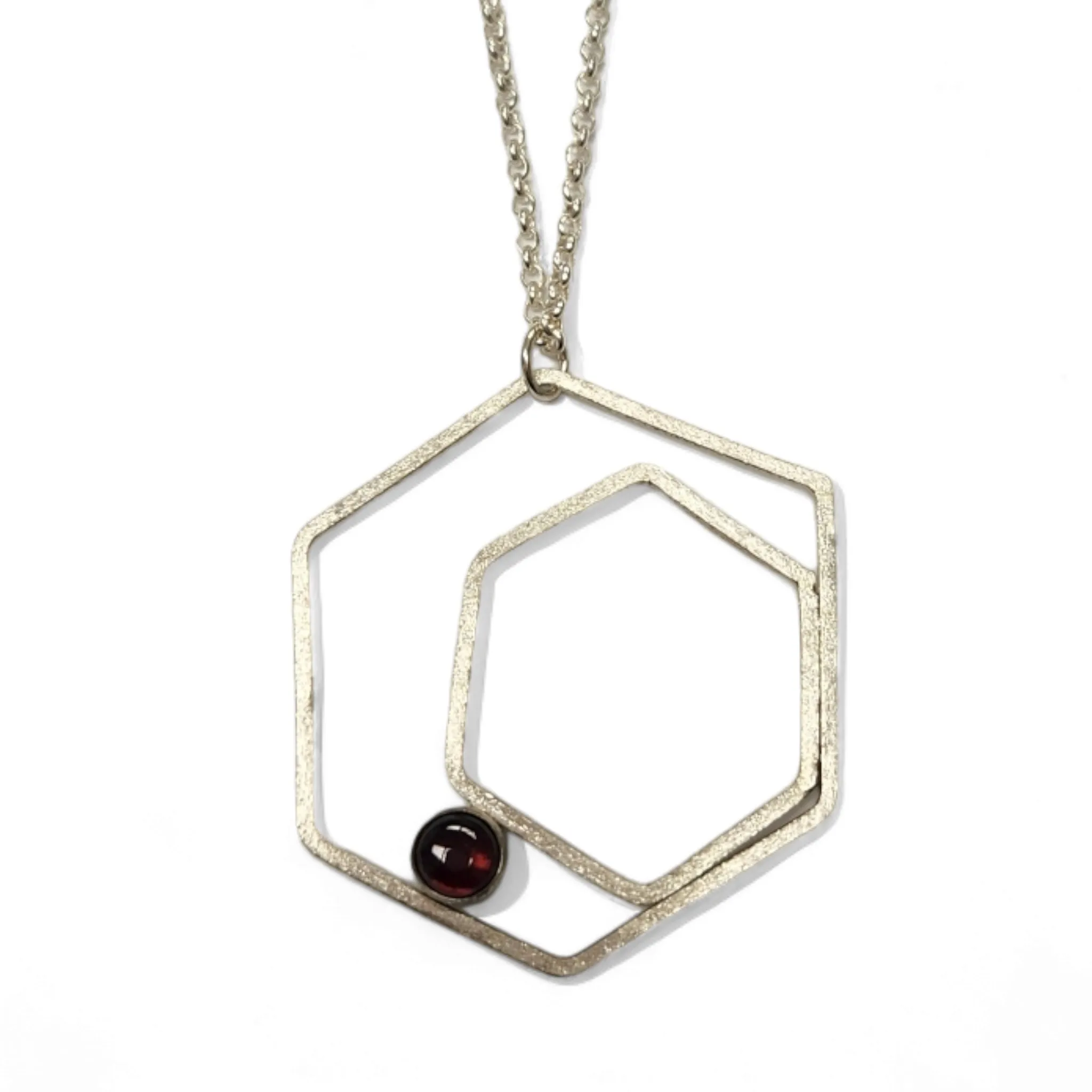 Geometric Sterling Rose Necklace with Ruby